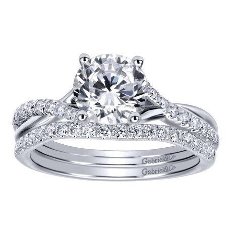 DIAMOND ENGAGEMENT RINGS - 14K White Gold .90cttw Criss-Crossed Round Diamond Engagement Ring