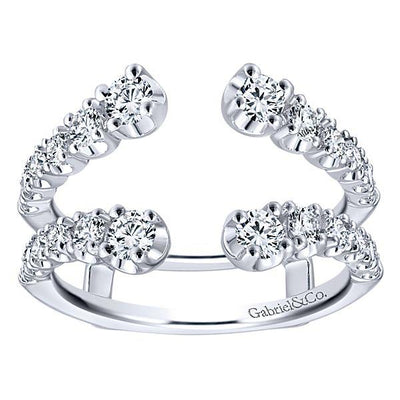 DIAMOND ENGAGEMENT RINGS - 14K White Gold .90cttw Tapered Prong Set Diamond Ring Jacket Wedding Band