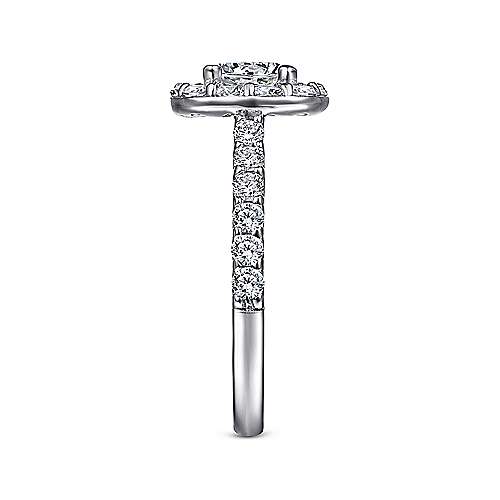 DIAMOND ENGAGEMENT RINGS - 14K White Gold .95cttw Large Prong Set Round Diamond Engagement Ring With Cushion Shaped Halo