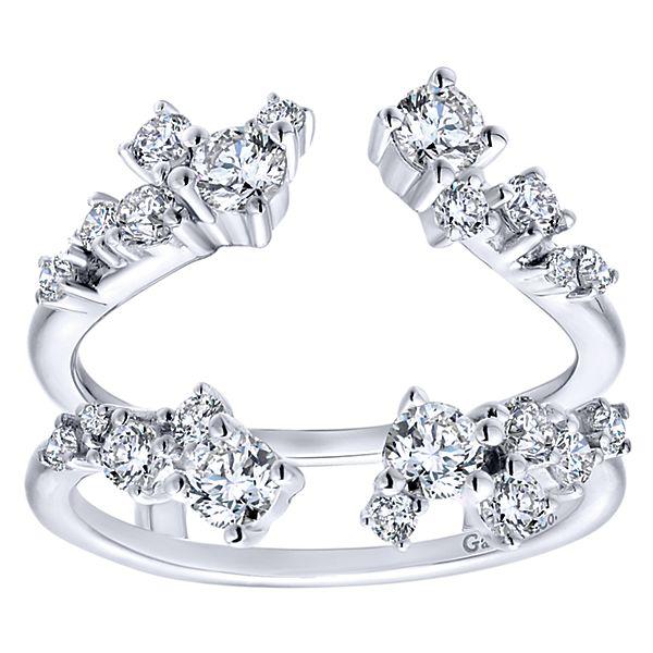 DIAMOND ENGAGEMENT RINGS - 14K White Gold .97cttw Prong Set Asymmetrical Constellation Style Diamond Ring Jacket Wedding Band