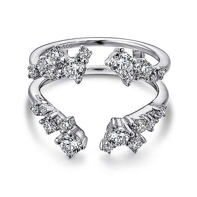 DIAMOND ENGAGEMENT RINGS - 14K White Gold .97cttw Prong Set Asymmetrical Constellation Style Diamond Ring Jacket Wedding Band