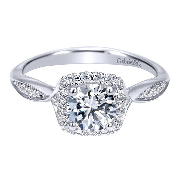 DIAMOND ENGAGEMENT RINGS - 14K White Gold .98cttw Flaired Halo Round Diamond Engagement Ring