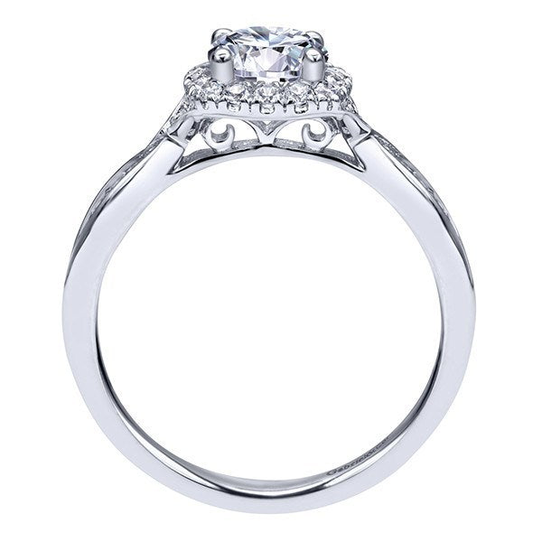 DIAMOND ENGAGEMENT RINGS - 14K White Gold .98cttw Flaired Halo Round Diamond Engagement Ring