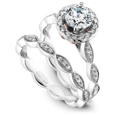 DIAMOND ENGAGEMENT RINGS - 14K White Gold Classic .27cttw Round Diamond Halo Engagement Ring #811A