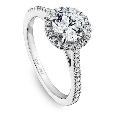 Classic Diamond Halo Engagement Ring 14K White Gold 800A