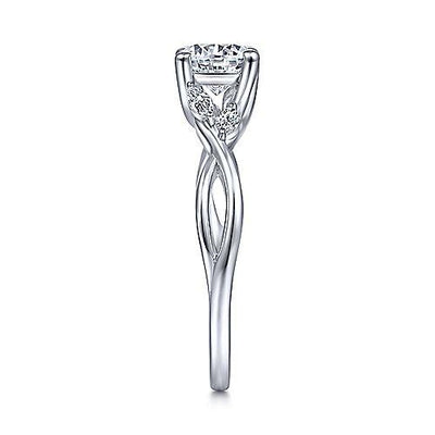 Dainty Crossover Shank Round Diamond Ring 14K White Gold 513A