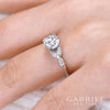 Dainty Floral Style Round Diamond Ring 14K White Gold 191A