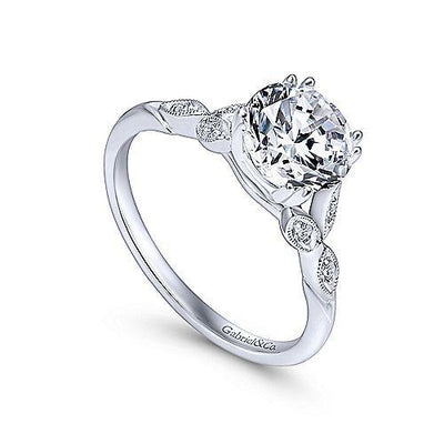 Dainty Floral Style Round Diamond Ring 14K White Gold 191A