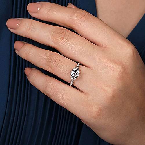 Dainty Floral Style Round Diamond Ring 14K White Gold 191A
