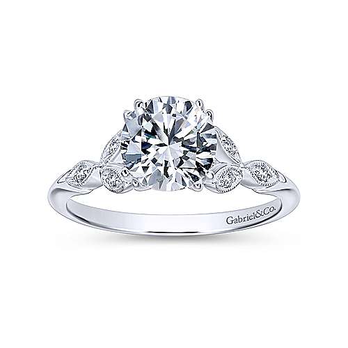 Dainty Floral Style Round Diamond Ring 14K White Gold 191A