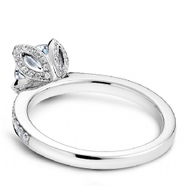 DIAMOND ENGAGEMENT RINGS - 14K White Gold Diamond Engagement Ring With Floral Diamond Pave Head