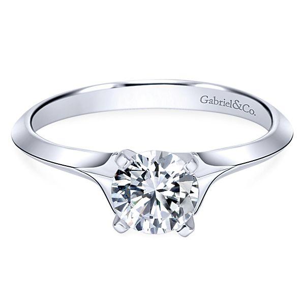 DIAMOND ENGAGEMENT RINGS - 14K White Gold Flared Split Shank Solitaire Diamond Engagement Ring