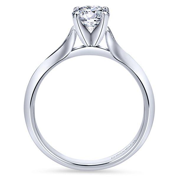 DIAMOND ENGAGEMENT RINGS - 14K White Gold Flared Split Shank Solitaire Diamond Engagement Ring