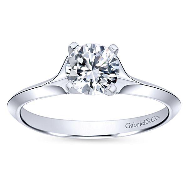 DIAMOND ENGAGEMENT RINGS - 14K White Gold Flared Split Shank Solitaire Diamond Engagement Ring