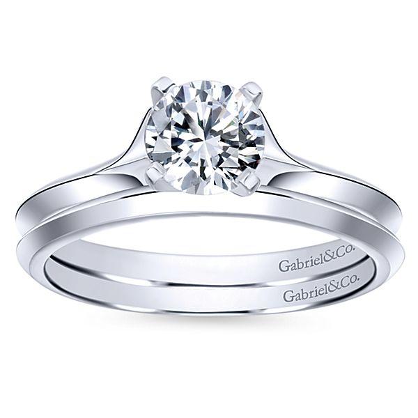 DIAMOND ENGAGEMENT RINGS - 14K White Gold Flared Split Shank Solitaire Diamond Engagement Ring