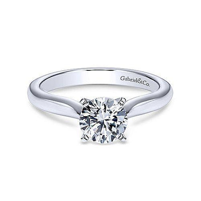Half Round Band Cathedral Solitaire Ring 14k White Gold 179A