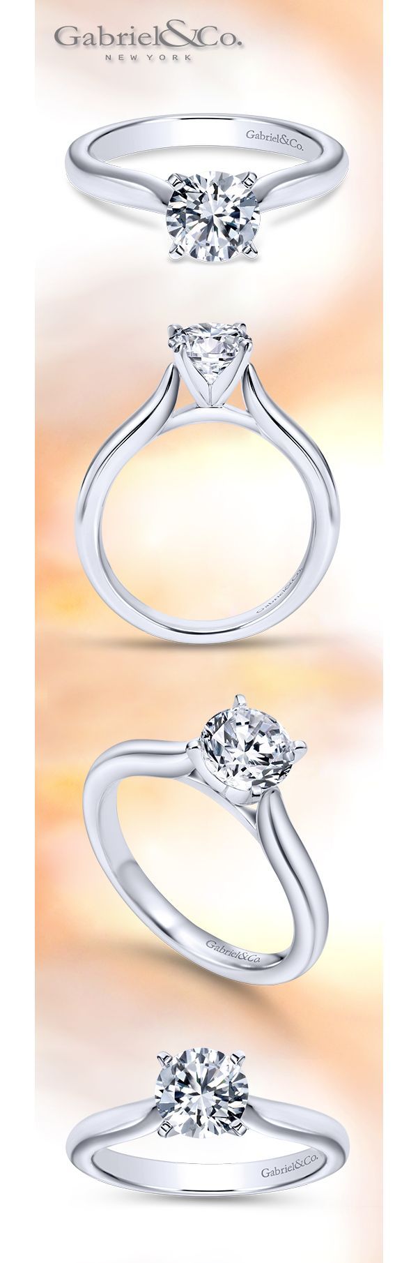 Half Round Band Cathedral Solitaire Ring 14K White Gold 179a 6.75