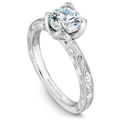 diamond engagement rings 14k white gold hand engraved diamond engagement ring with floral head