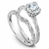 DIAMOND ENGAGEMENT RINGS - 14K White Gold Hand Engraved Engagement Ring