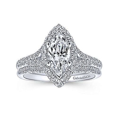 Marquise Shaped Halo Split Shank Diamond Ring .63 Cttw 377A
