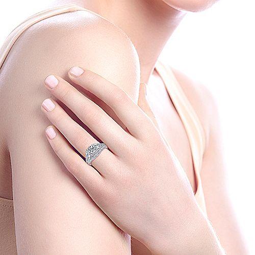 Ornate Bead Set Round Diamond Ring 14K White Gold 197A