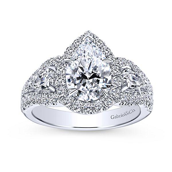 3-Stone Pear Shaped Halo Diamond Ring 1.14cttw 14K White Gold 10