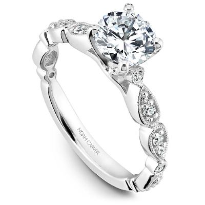DIAMOND ENGAGEMENT RINGS - 14K White Gold Pear Shaped Station .14cttw Diamond Engagement Ring