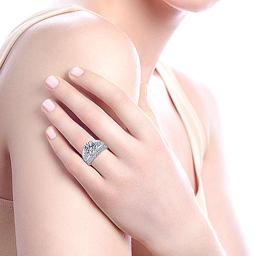 Reverse Taper Pave Set Diamond Ring 14K White Gold 332A