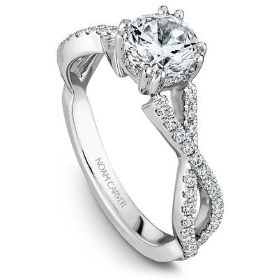 DIAMOND ENGAGEMENT RINGS - 14K White Gold Split Shank .35cttw Pave Diamond Wedding Ring #824A