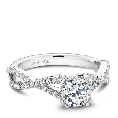 DIAMOND ENGAGEMENT RINGS - 14K White Gold Split Shank .35cttw Pave Diamond Wedding Ring #824A