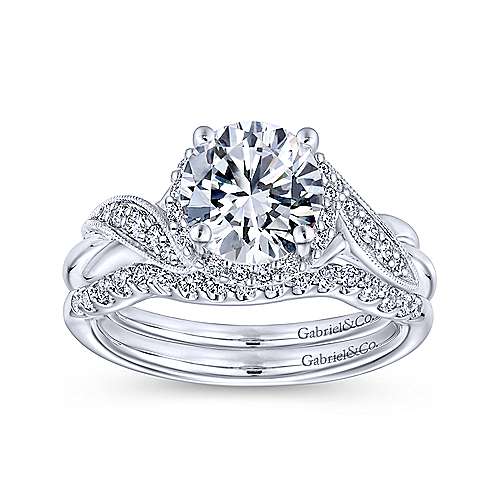 Twisted Halo Round Diamond Ring .13 Cttw 14K White Gold 198A
