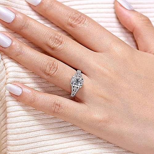 Vintage Inspired Emerald Cut Halo Diamond Ring 383A