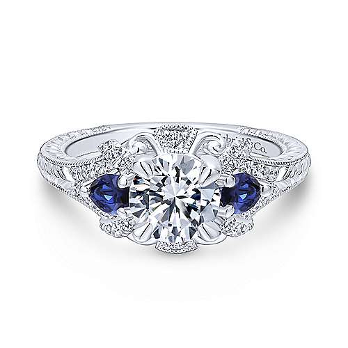 14k White Gold Pre-owned Sapphire&Diamond Ring