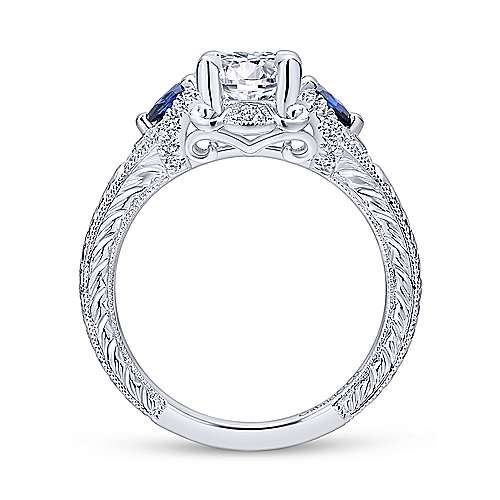 Round Diamond Ring With Sapphire Accents 14K White Gold 496A