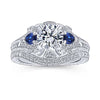 Round Diamond Ring With Sapphire Accents 14K White Gold 496A