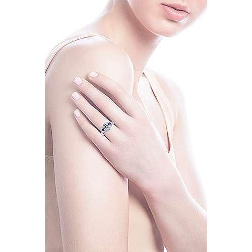 Round Diamond Ring With Sapphire Accents 14K White Gold 496A