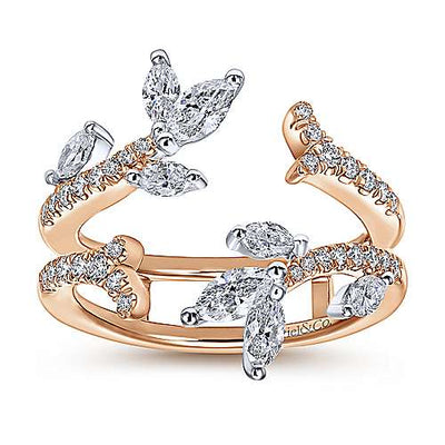 DIAMOND ENGAGEMENT RINGS - 14K White & Rose Gold 1cttw Marquise And Round Flared Style Diamond Ring Jacket Wedding Band