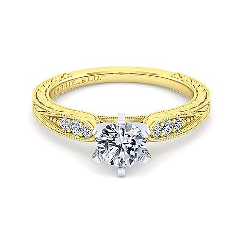 DIAMOND ENGAGEMENT RINGS - 14K Yellow Gold .63cttw With .54ct H/SI2 Center Vintage Engraved Diamond Engagement Ring