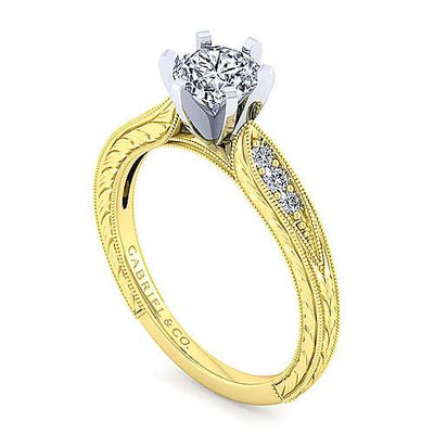 DIAMOND ENGAGEMENT RINGS - 14K Yellow Gold .63cttw With .54ct H/SI2 Center Vintage Engraved Diamond Engagement Ring