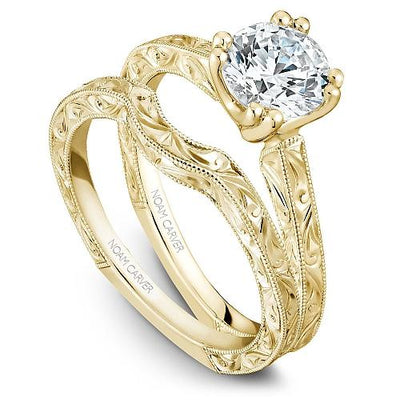 DIAMOND ENGAGEMENT RINGS - 14K Yellow Gold Traditional Hand Carved Engagement Ring #817A
