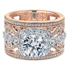 DIAMOND ENGAGEMENT RINGS - 18K Rose And White Gold Stacked Multi-Band Vintage Diamond Engagement Ring
