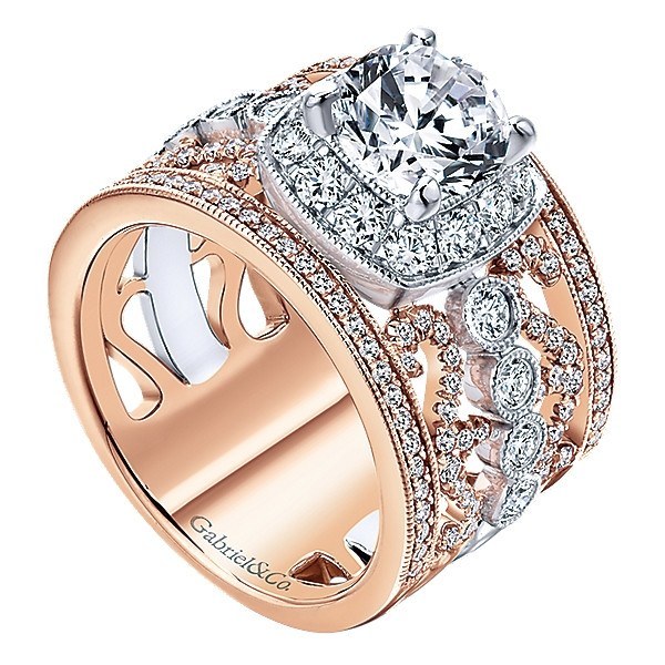 18K rose gold engagement ring and matching band - SKU# 25936 — Michael John  Bridal