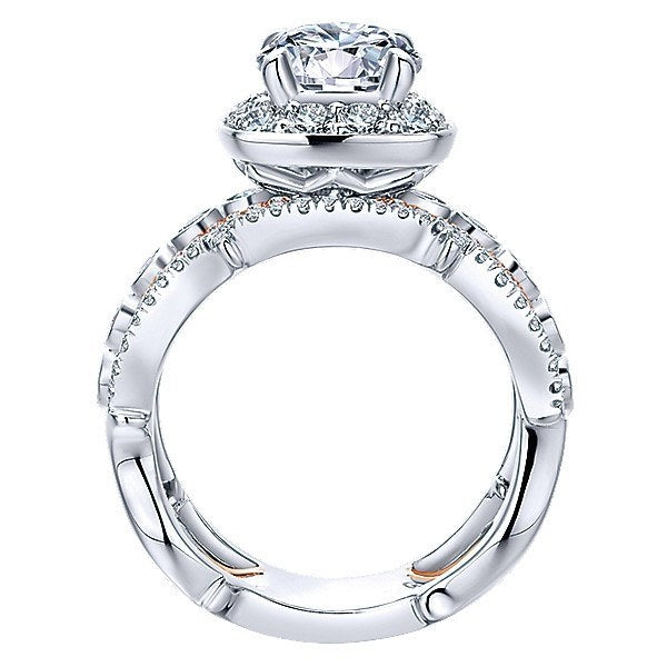 DIAMOND ENGAGEMENT RINGS - 18K Rose And White Gold Stacked Vintage 5-Band Style Diamond Engagement Ring