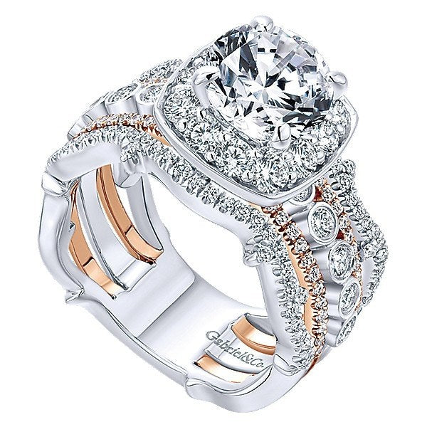 DIAMOND ENGAGEMENT RINGS - 18K Rose And White Gold Stacked Vintage 5-Band Style Diamond Engagement Ring