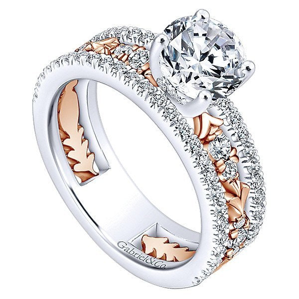 DIAMOND ENGAGEMENT RINGS - 18K Rose And White Gold Stacked Vintage Style Diamond Engagement Ring