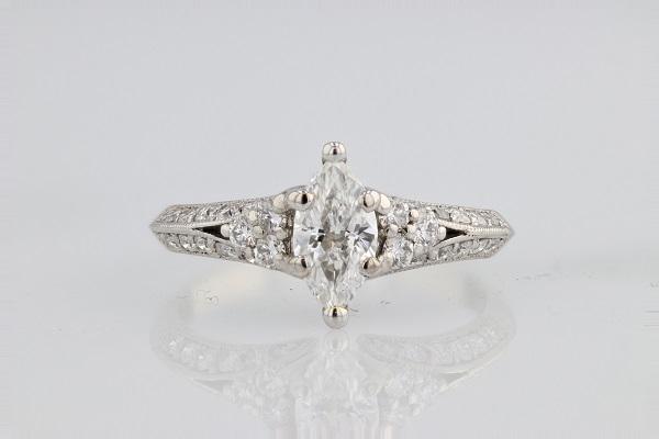DIAMOND ENGAGEMENT RINGS - 18K White Gold 1.32cttw With .78ct G/SI2 Marquise Center Diamond Engagement Ring