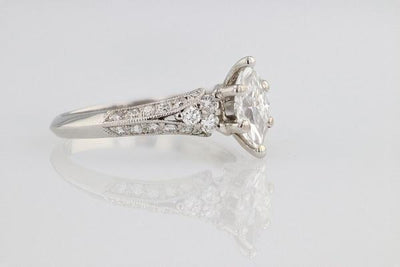 DIAMOND ENGAGEMENT RINGS - 18K White Gold 1.32cttw With .78ct G/SI2 Marquise Center Diamond Engagement Ring