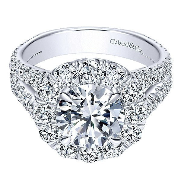 DIAMOND ENGAGEMENT RINGS - 18K White Gold 2cttw Split Shank Halo Diamond Engagement Ring