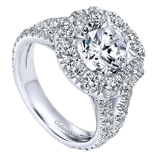 DIAMOND ENGAGEMENT RINGS - 18K White Gold 2cttw Split Shank Halo Diamond Engagement Ring