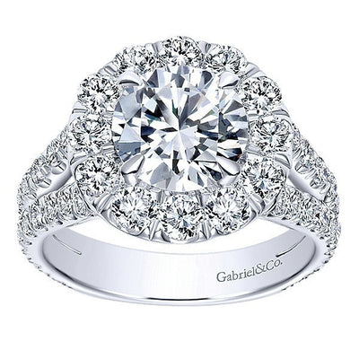 DIAMOND ENGAGEMENT RINGS - 18K White Gold 2cttw Split Shank Halo Diamond Engagement Ring